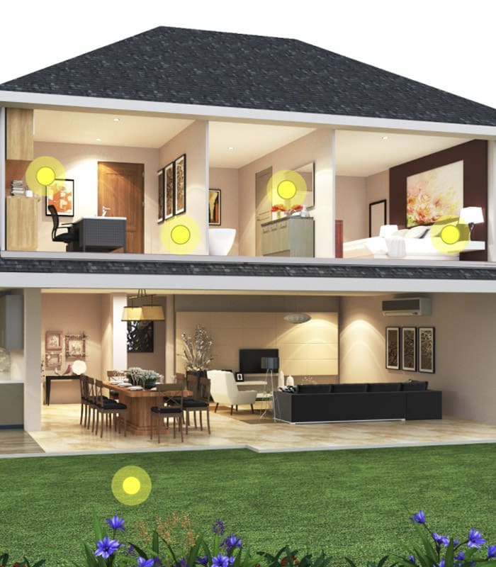 Clickable Coverage - ErieSecure Home Bundles Scene with a Open View of a Large Modern Family Home